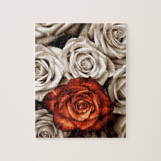 Puzzle Bouquet de roses blanches et rouges (Vertical)