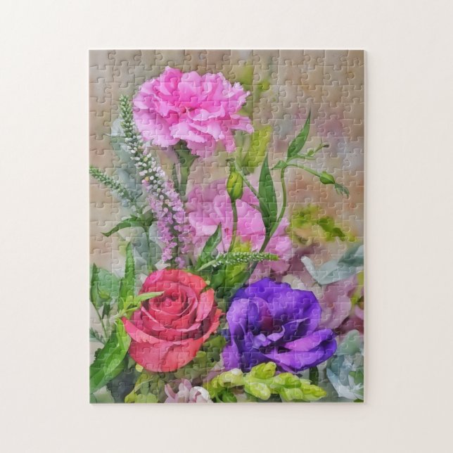 Puzzle Bouquet floral Aquarelle style Art (Vertical)