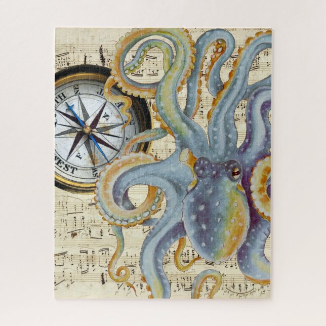 Puzzle Boussole de musique de poulpe de bleu en acier (Vertical)