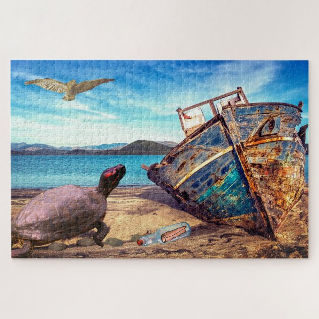 Puzzle Bouteille de message de bateau (Horizontal)