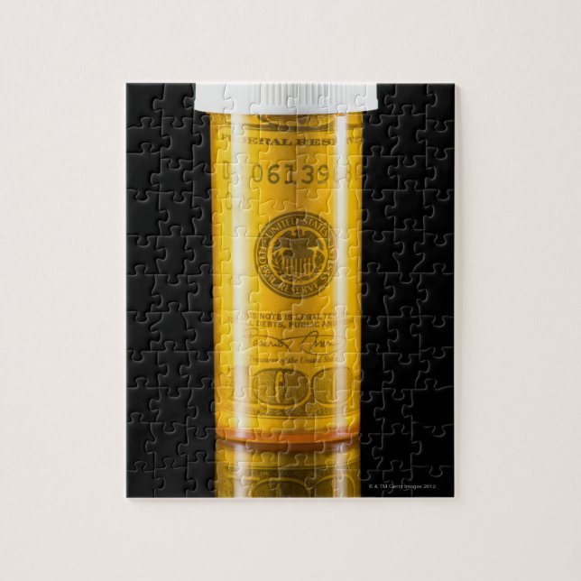 Puzzle Bouteille d'ordonnance avec billet de cent dollars (Vertical)