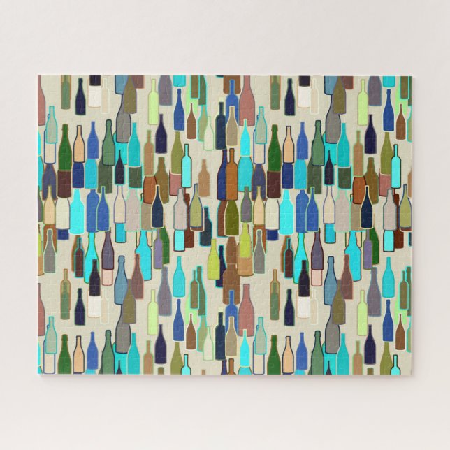 Puzzle Bouteilles à vin, bleu Brown turquoise et beige (Horizontal)