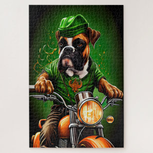 Puzzle Boxer Chien Conduite Vélo St. Patrick's Day