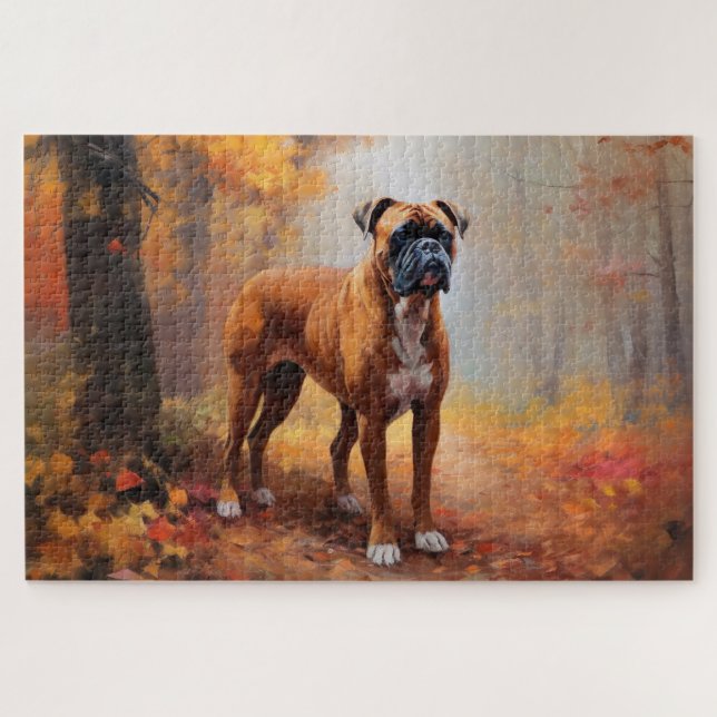 Puzzle Boxeur dans les feuilles d'automne qui tombent ins (Horizontal)