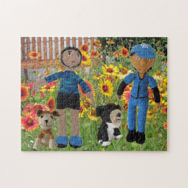 Puzzle - Boy Dolls in Field of Flowers (Horizontal)
