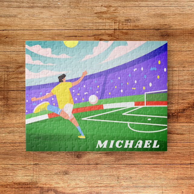 Puzzle Boy Soccer Player Field Illustration & Nom des enf (Créateur téléchargé)