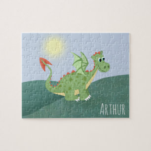 Puzzle Boys Cute and Magical Green Dragon and Name