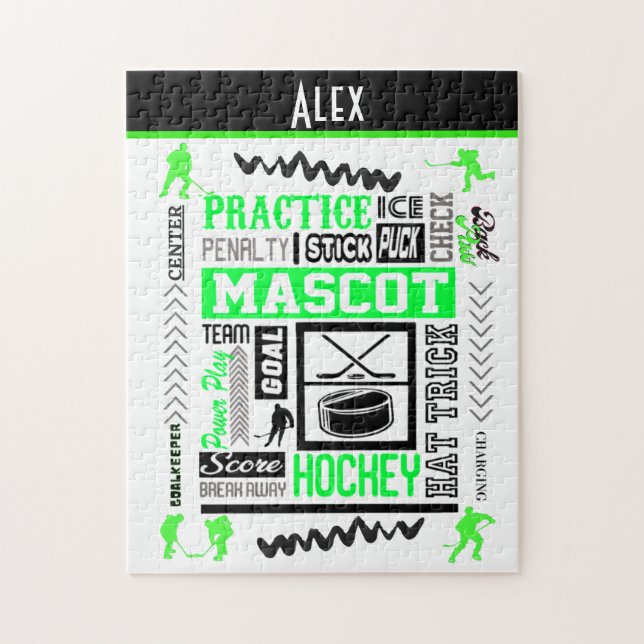 Puzzle Boys Hockey Terminologie Personnalisée Neon Green (Vertical)