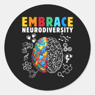 Puzzle Brain Autism Asd Adhd Mom Kids Embrace Neur Classic Round Sticker