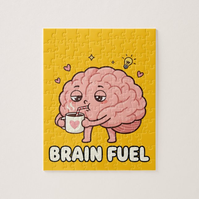 Puzzle Brain Fuel: Morning Coffee Motivation Cartoon (Vertical)