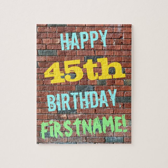 Puzzle Brick Wall Graffiti Inspecred 45th Birthday + nom (Vertical)
