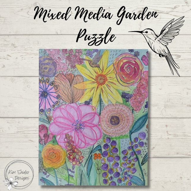 Puzzle Bright Floral Mélange Média Art original (Créateur téléchargé)