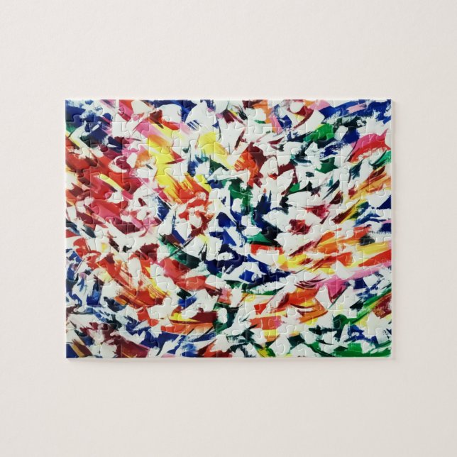 Puzzle Bright Fun Artiste Bleu Rouge Jaune Abstrait Peint (Horizontal)