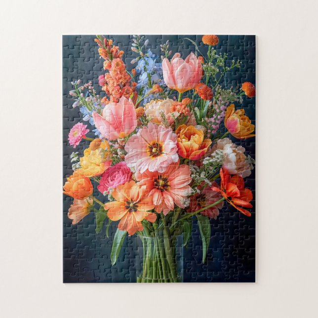 Puzzle Bright Spring Bouquet in Glass Vase (Vertical)