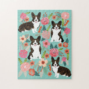 Puzzle Brindle Corgi Chien Vintage Florals