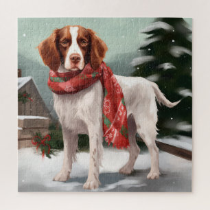 Puzzle Brittany Spaniel Dog à Noël de neige