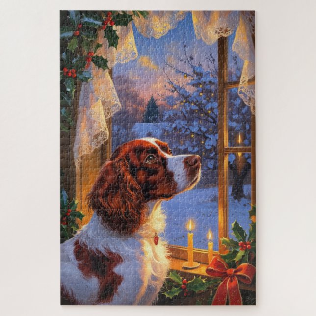 Puzzle Brittany Spaniel with Christmas Lights Holiday  (Vertical)