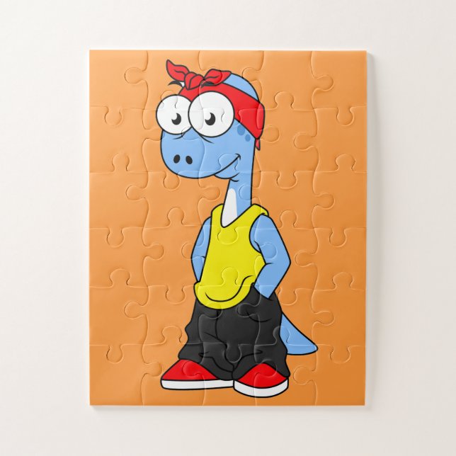 Puzzle Brontosaurus Habillé De Vêtements Hip hop. (Vertical)