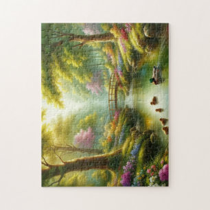 Puzzle Brook de printemps avec canards/fleurs