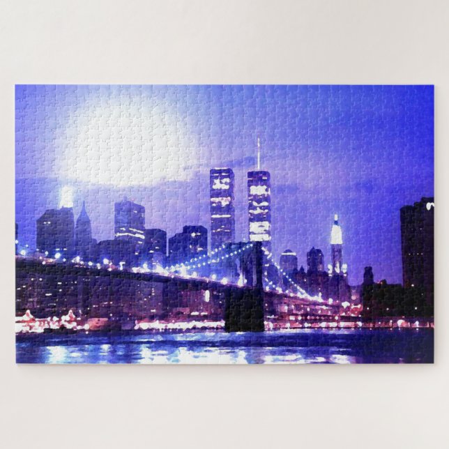 Puzzle Brooklyn Bridge Water Color Digital ıllustration (Horizontal)
