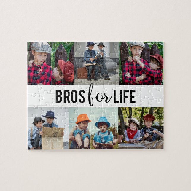 Puzzle Bros for Life Brothers Photo Collage Typographie (Horizontal)