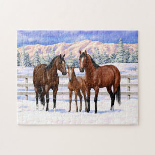 Puzzle Brown Bay Quarter Horses In Snow