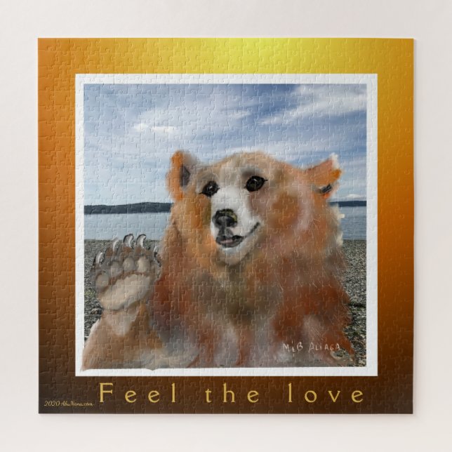 Puzzle Brown Bear at the Beach Feel the Love Greeting (Vertical)