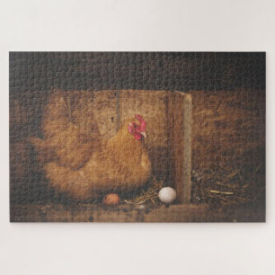 Puzzle Brown chicken laying eggs