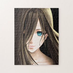 Puzzle Brown Haired Blue Eyed Anime Girl