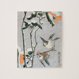 Puzzle Bruants et Camellia en Neige par Ando Hiroshige