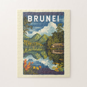 Puzzle Brunei Illustration peinte Voyage Art Vintage