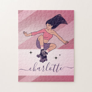 Puzzle Brunette Girl Rollerblading Skater Nom