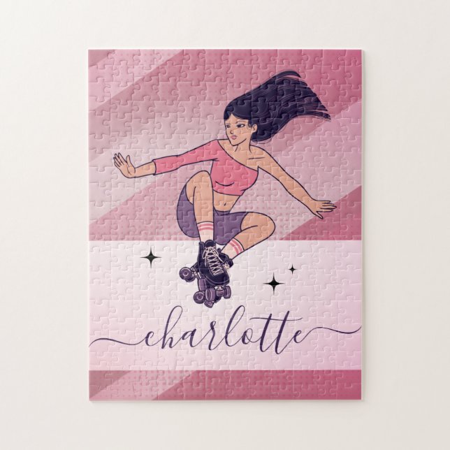 Puzzle Brunette Girl Rollerblading Skater Nom (Vertical)