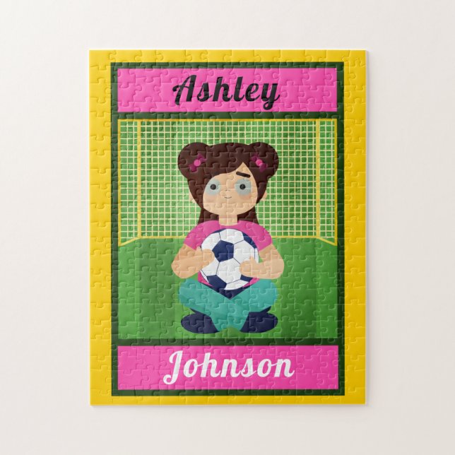 Puzzle Brunette Soccer Girl Green Field Nom du joueur Amu (Vertical)