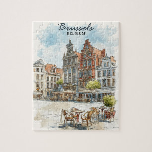 Puzzle Bruxelles Belgique - Vintage Watercolor Cityscape