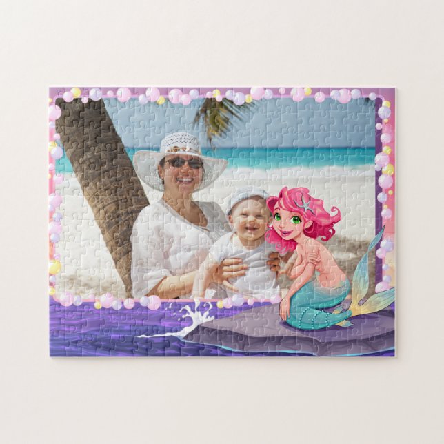 Puzzle Bubbly plage été dessin animé sirène cadre photo (Horizontal)