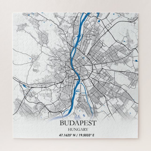 Puzzle Budapest Hongrie City Plan Voyage Simple Minimal (Vertical)