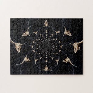 Puzzle Bull Sketch Western Cowboy Abstrait Pays Vintage