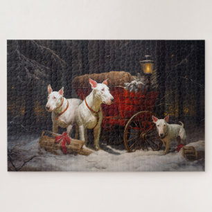 Puzzle Bull Terrier enneigé Traîneau Décor Noël 
