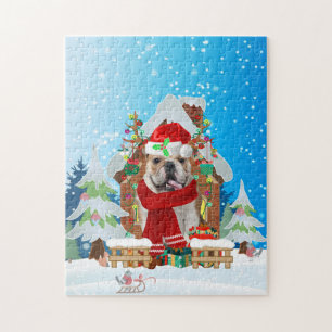 Puzzle Bulldog anglais avec cadeaux de Noël