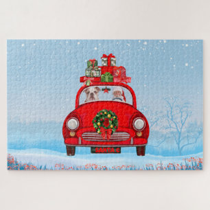 Puzzle Bulldog Anglais En Voiture Avec Le Père Noël