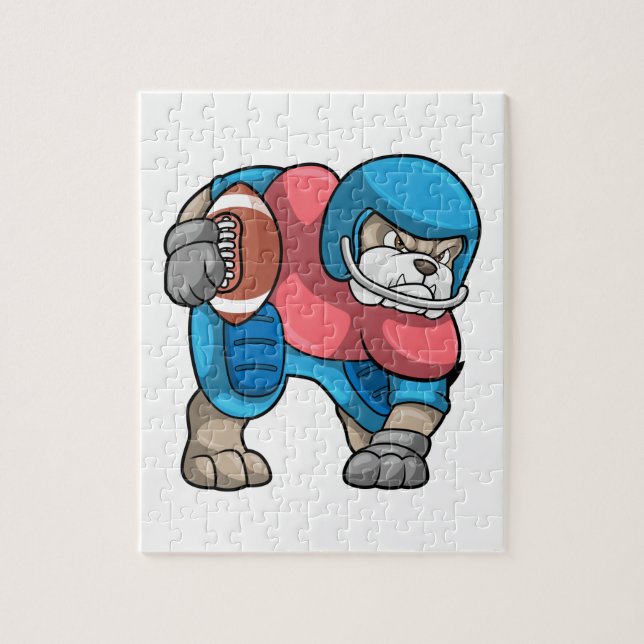 Puzzle Bulldog au sport avec football et casque (Vertical)