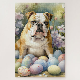 Puzzle Bulldog avec les oeufs de Pâques vacances