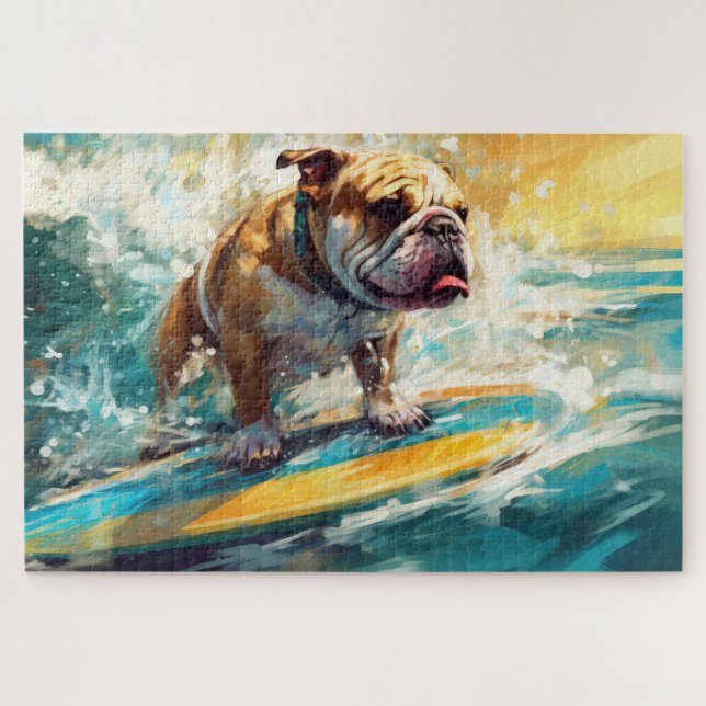 Puzzle Bulldog Beach Surf Peinture (Horizontal)