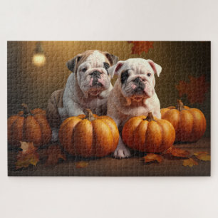 Puzzle Bulldog Chiot Automne Citrouille de plaisir