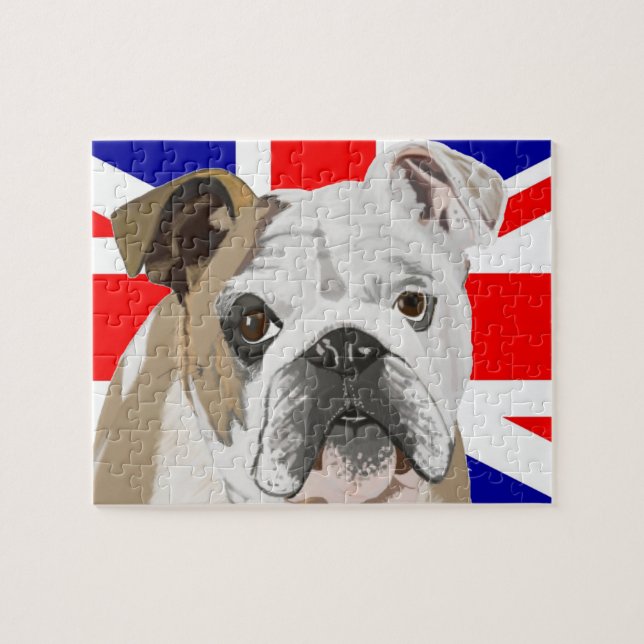 Puzzle Bulldog contre Union Jack Drapeau 110 pièce (Horizontal)