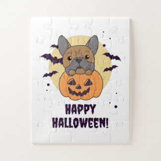 Puzzle Bulldog En Chiens Citrouilles Mignons Joyeux Hallo