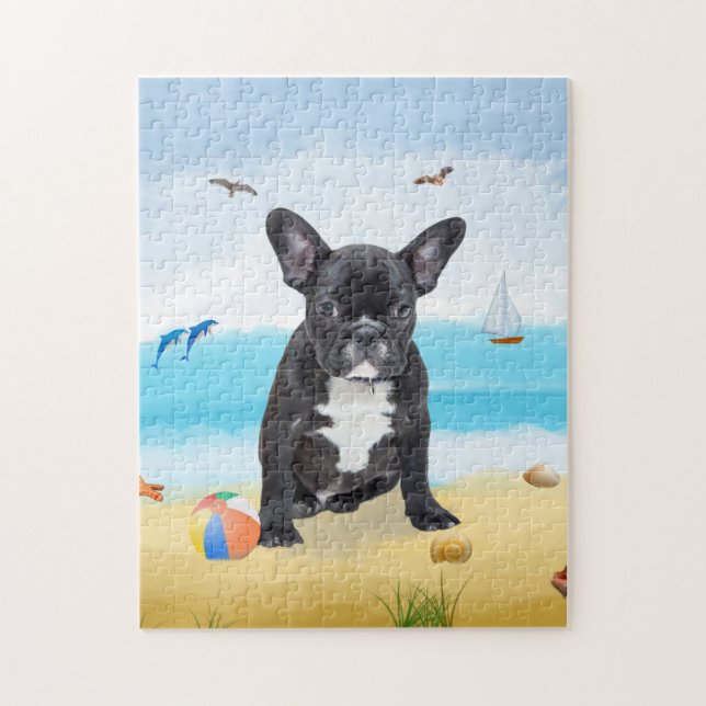 Puzzle bulldog français sur la plage (Vertical)