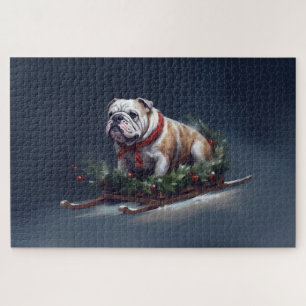 Puzzle Bulldog Noël neige hiver