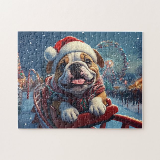 Puzzle Bulldog Roller Dessous de verre Noël (Horizontal)